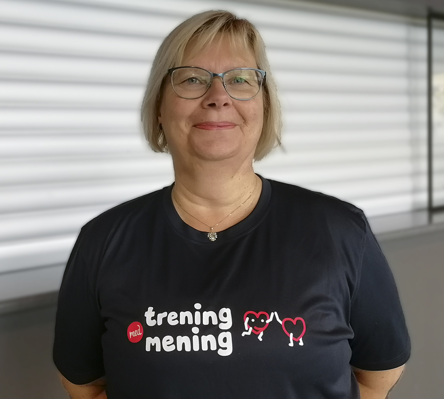 Hanne Nøland instruerer både på "sterk og stødig" og "trening med mening" i Storhaughallen. Foto Sigrid Bækholt