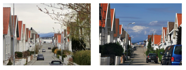 Anders viste før og nå-bilder. Her av sjøutsikten som forsvant i enden av Taugata.