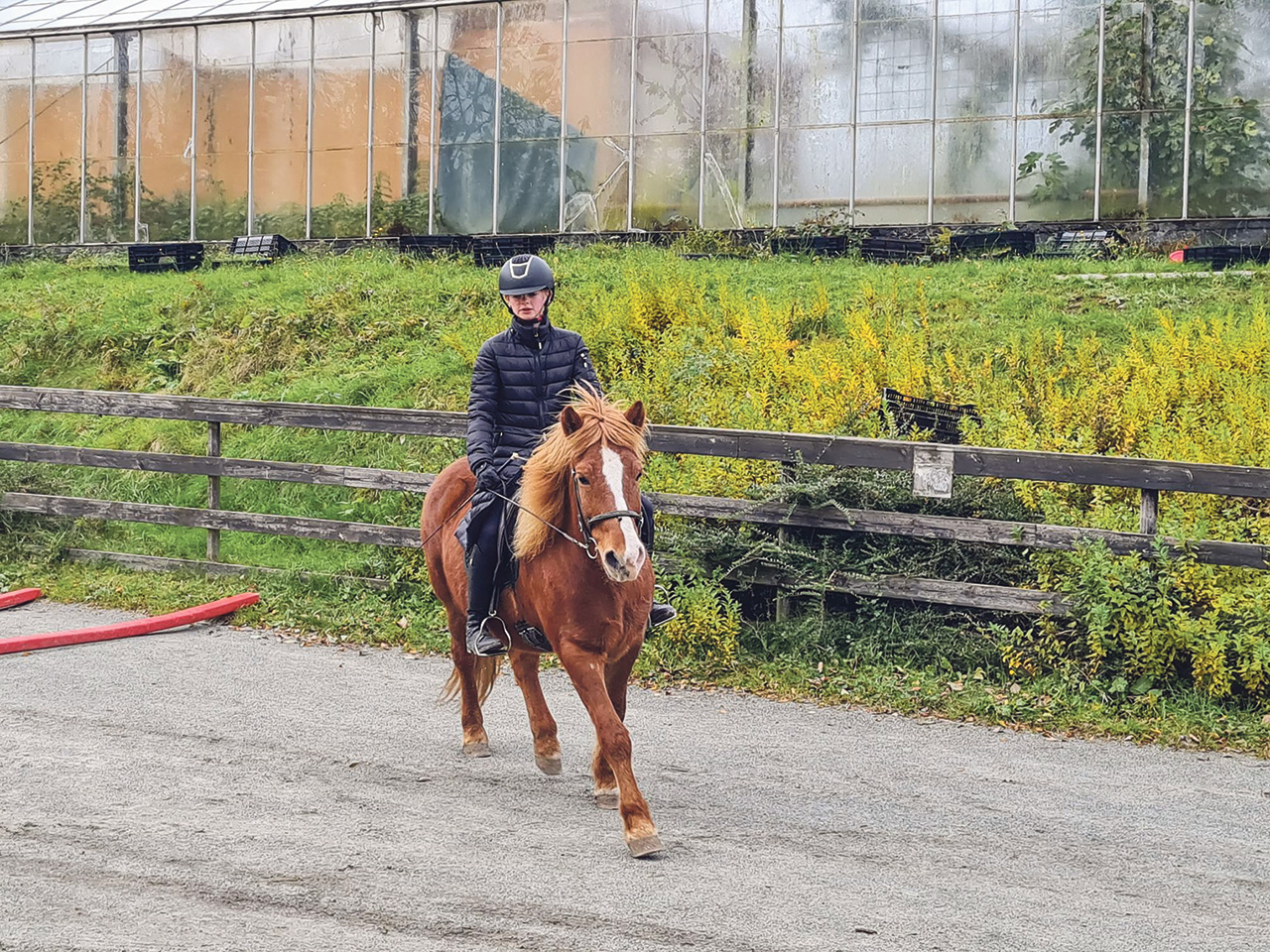 Margrethe K. Rømcke på Stelpa, på utebanen ved de gamle drivhusene.