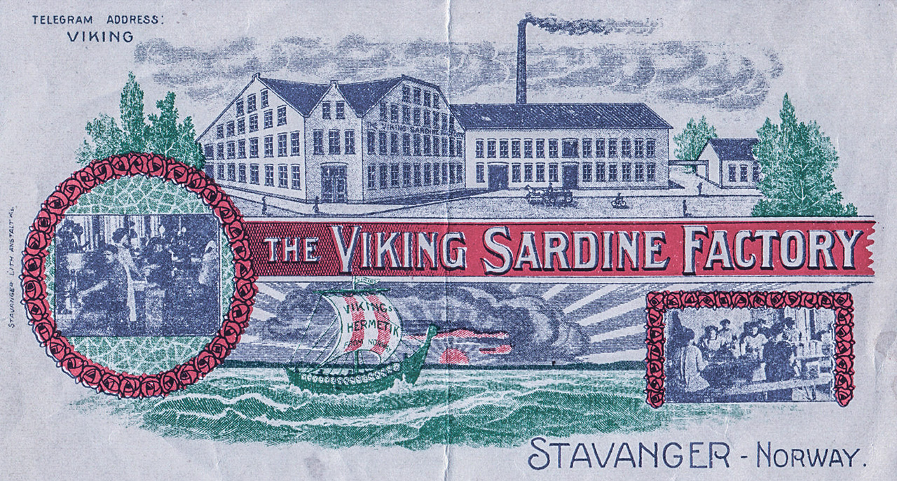 Brevhodet til The Viking Sardine Factory, en hermetikkfabrikk fra begynnelsen av 1900-tallet.