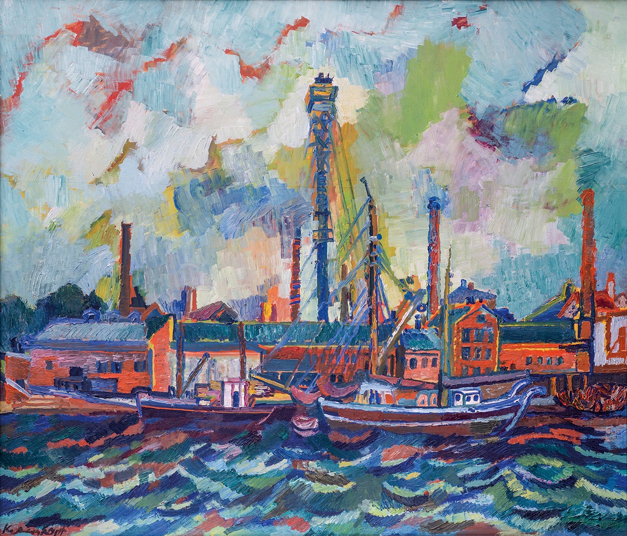 Bruno Krauskopf ”Fabrikken”, maleri av Tinnfabrikken med Hagltårnet.